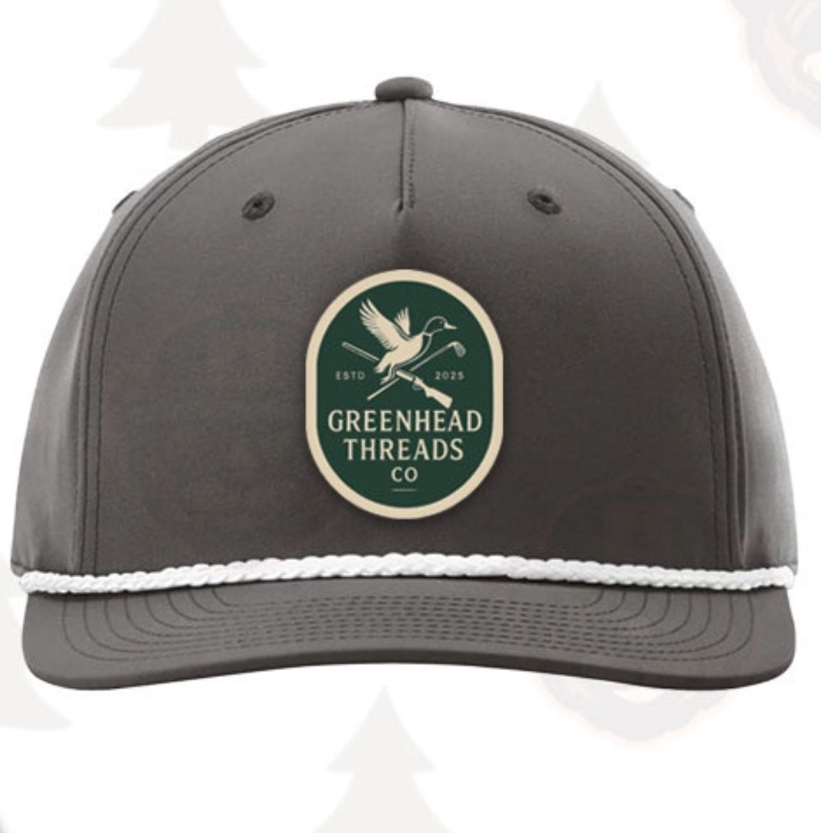 Gray cap with a green and white logo on a light gray background
