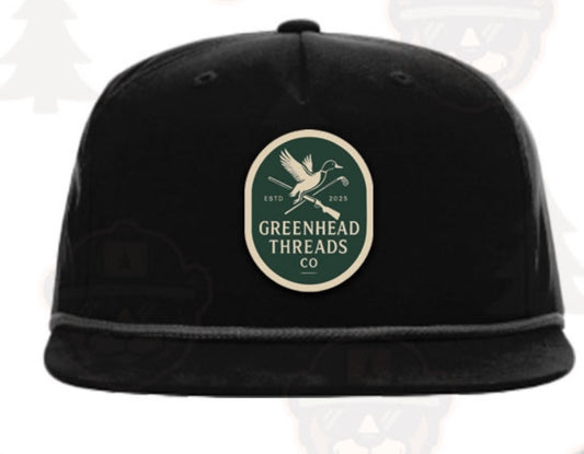 Black cap with Greenhead Threads logo on a white background