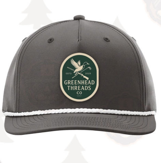 Gray cap with a green and white logo on a light gray background